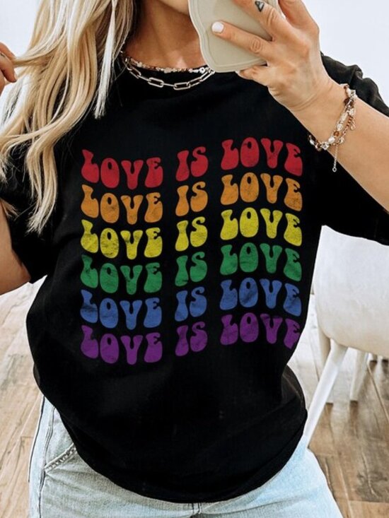 Tops - LGBTQ Graphic T Shirt, Retro Gay Pride Shirt, Love is Love Rainbow Tee